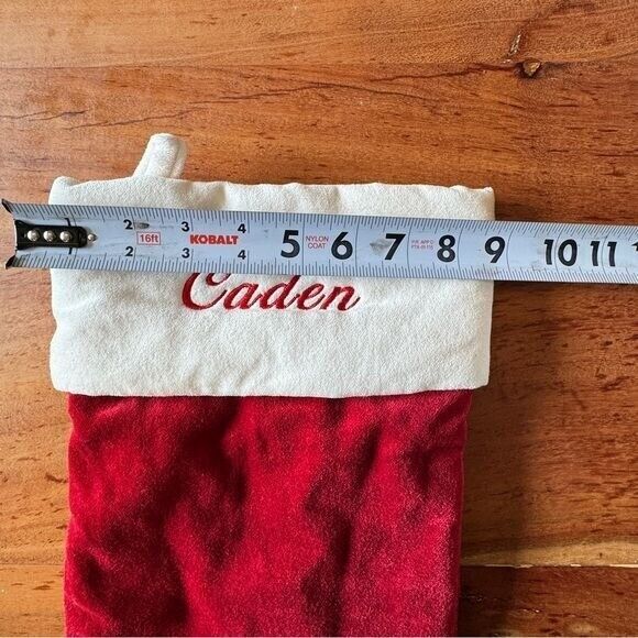Pottery Barn Red Cream Velvet Large Holiday Christmas Stocking Monogrammed Caden - Picture 6 of 7